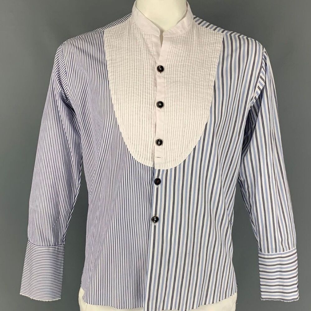 Greg Lauren Collared Shirt - Paul & Shark Dress Shirt - XL - Stripped Blue White